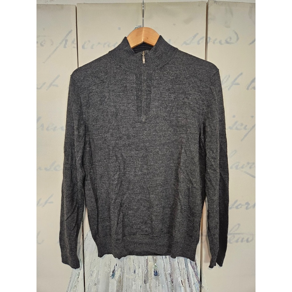 Club Room Mens Charcoal Gray Merino Wool Blend Quarter Zip Sweater Size M